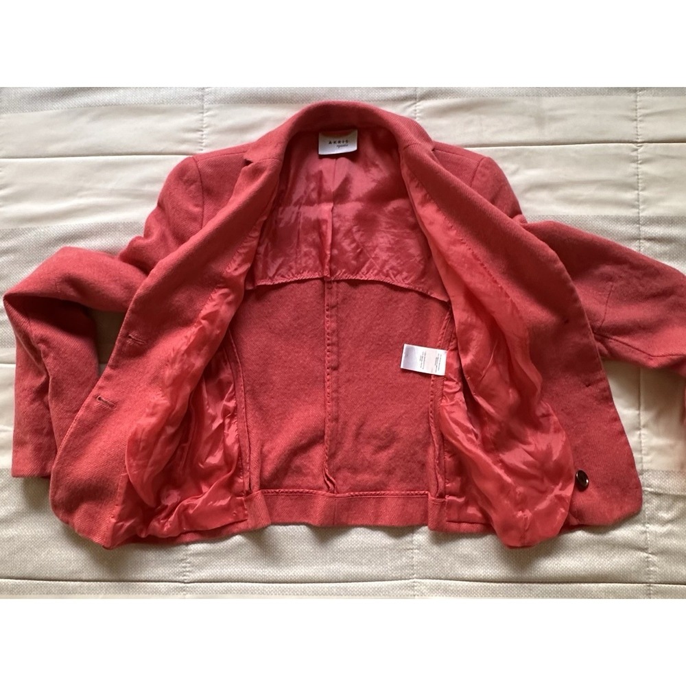 Akris Punto Coral Pink Wool Cashmere Blazer Jacket 4 Origami Pleated Buckle READ - Picture 3 of 14